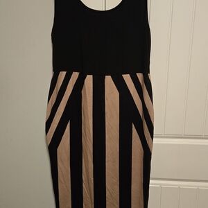 SHEIN Black and Tan Geometric Midi Dress